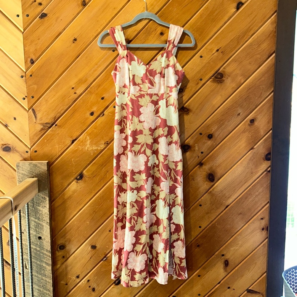 Ryegrass linen blend peasant chic pink floral midi dress NWT